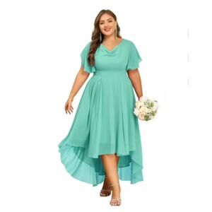 #4 ​MSRP: $40 NWT Lapa Plus Size 2XL Aqua Chiffon Hi-Low Formal Dress